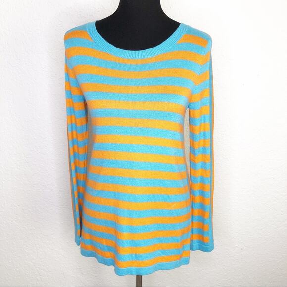 Soft Surroundings turquoise blue and orange striped sweater size Extra Small - Picture 1 of 14